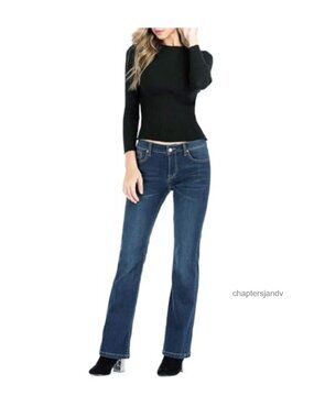 Women's Bootcut Stretch Jeans No Gap Waist Mid Rise Curvy Fit Denim